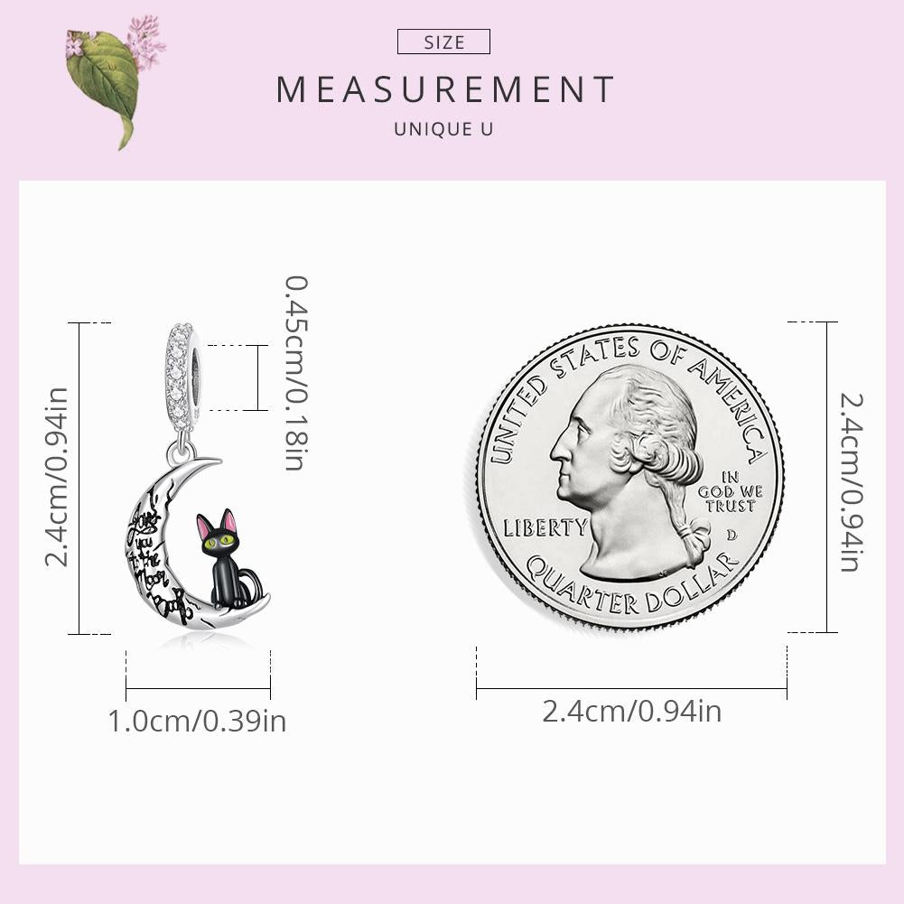 925 Sterling Silver Moon Cat Pendant For Bracelet Or Necklace