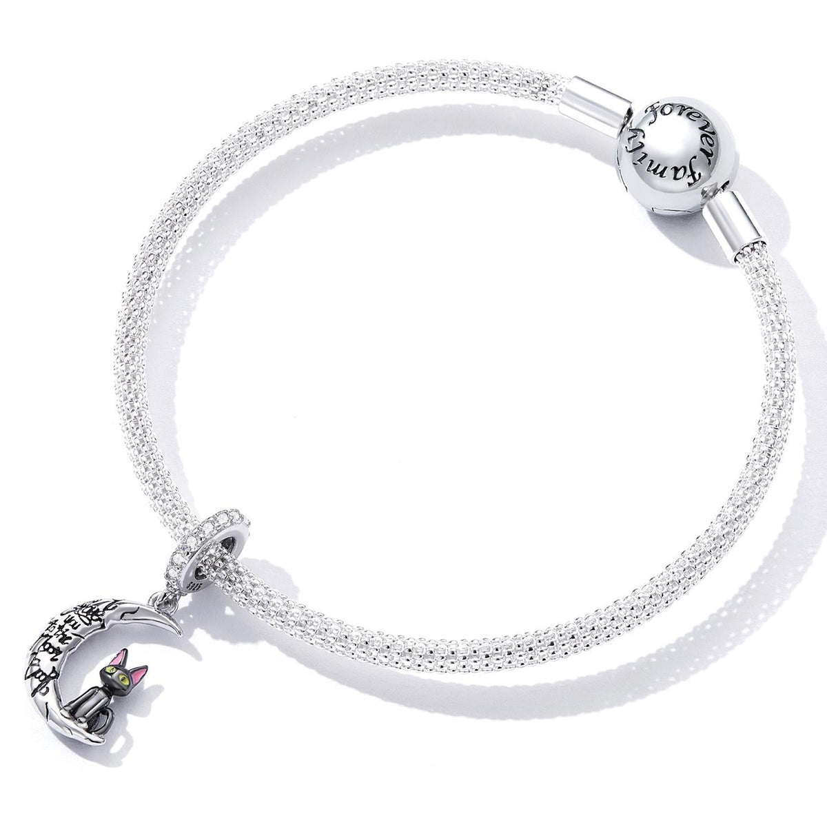 925 Sterling Silver Moon Cat Pendant For Bracelet Or Necklace