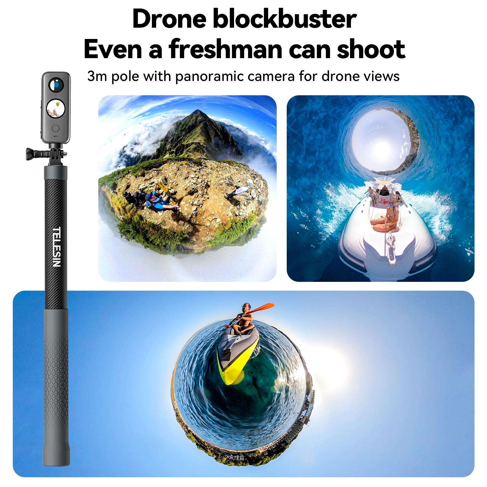 3m Carbon Fiber Selfie Stick Monopod for Action Cameras - 1 / 4 Screw