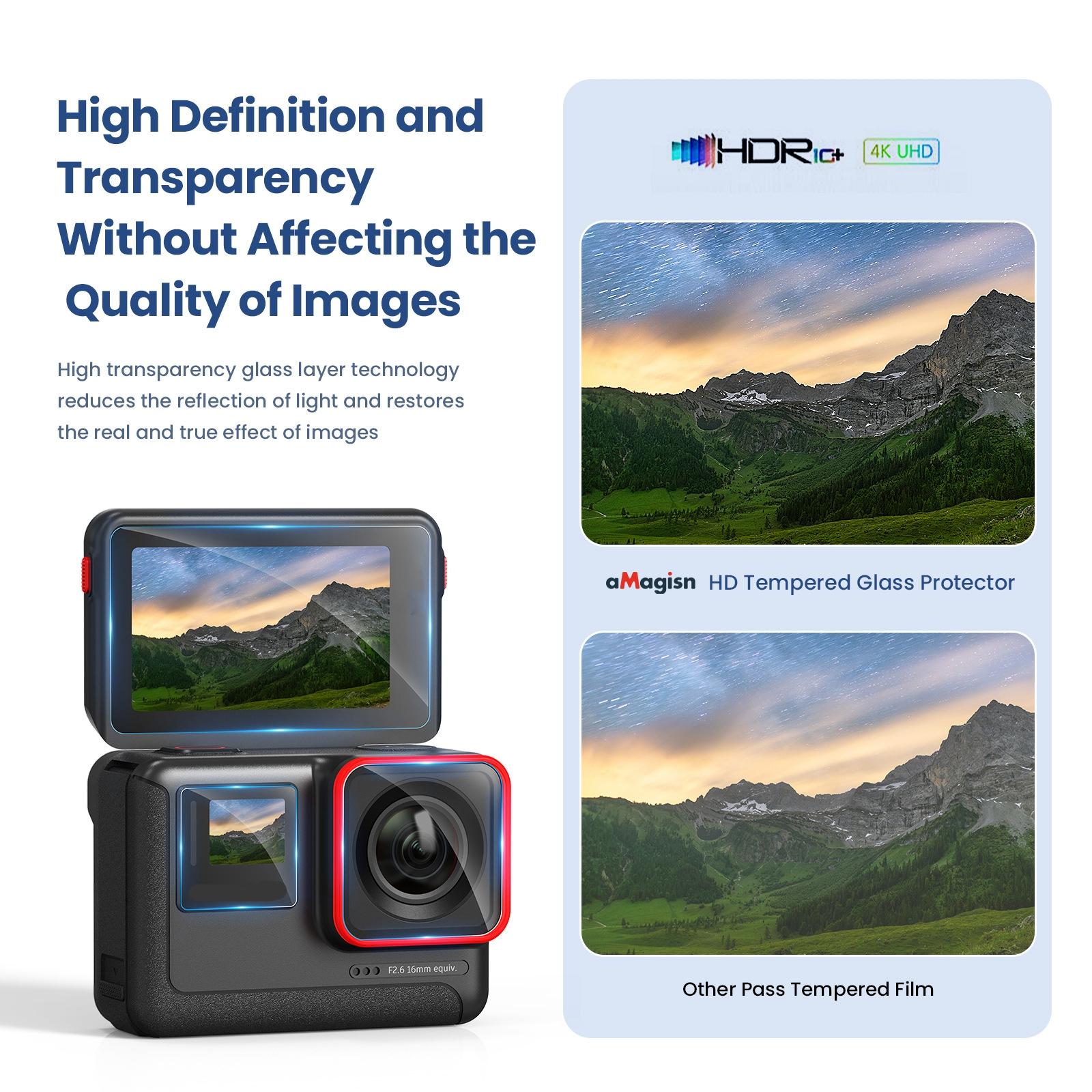 Tempered Film Protective Stickers for Insta360 Ace Amagisn Sports Camera - 3 In 1