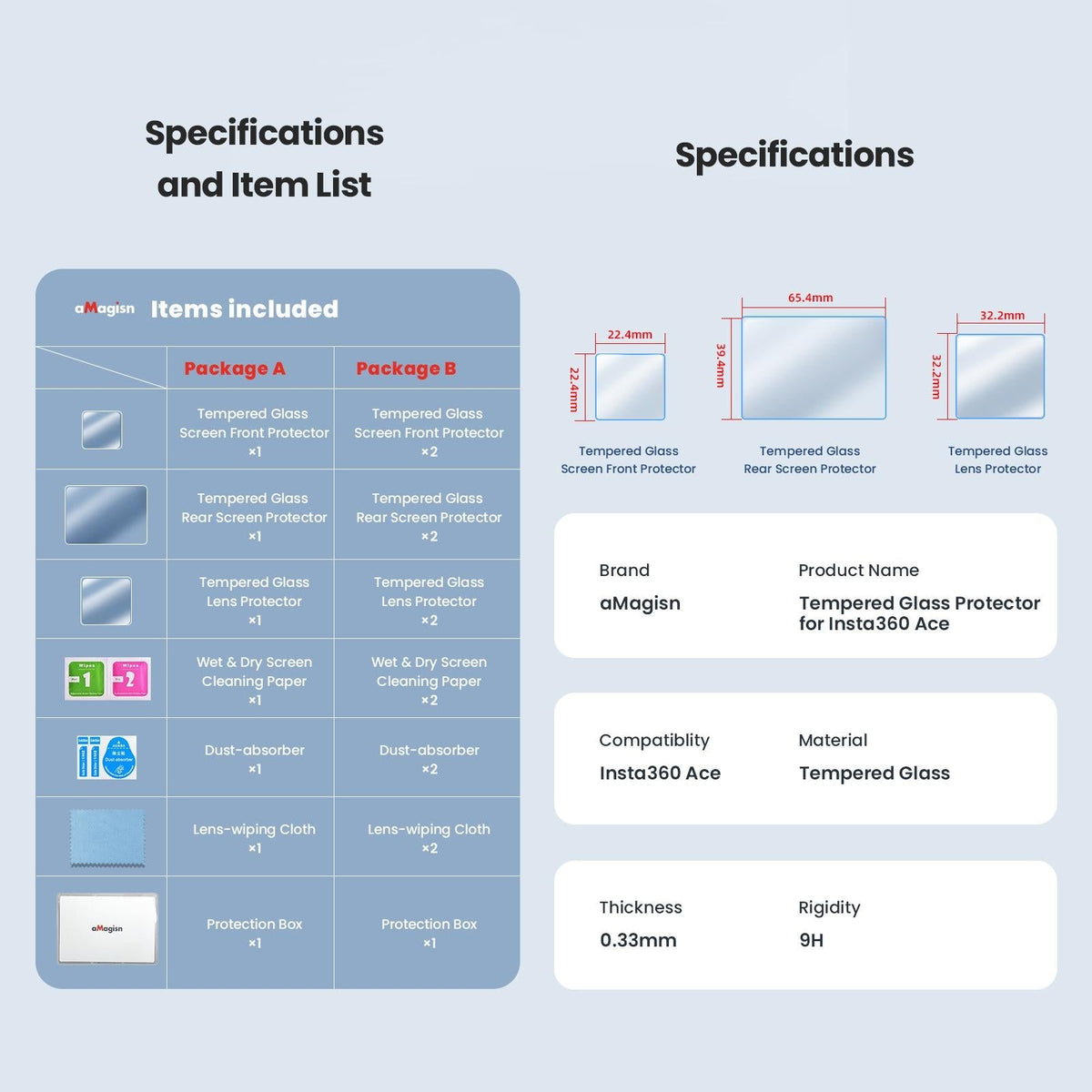 Tempered Film Protective Stickers for Insta360 Ace Amagisn Sports Camera - 3 In 1