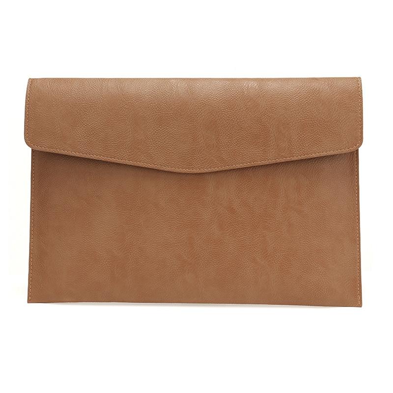 14 Inch Litchi Pattern Laptop Sleeve - Light Brown Pu Leather