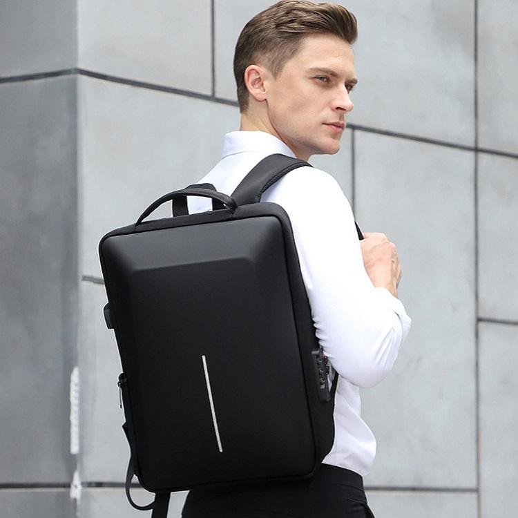 Anti-theft Hard Shell Backpack for Men - Black
