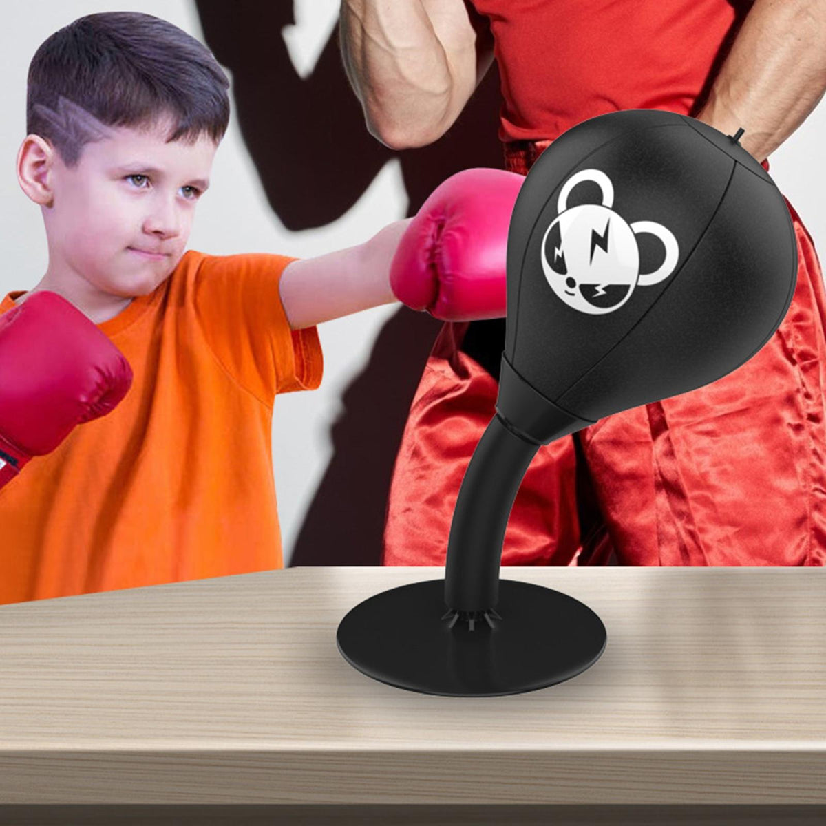 Desktop Speed Ball For Boxing Training - Bear Design With Gloves & Pump - Bear+Pump