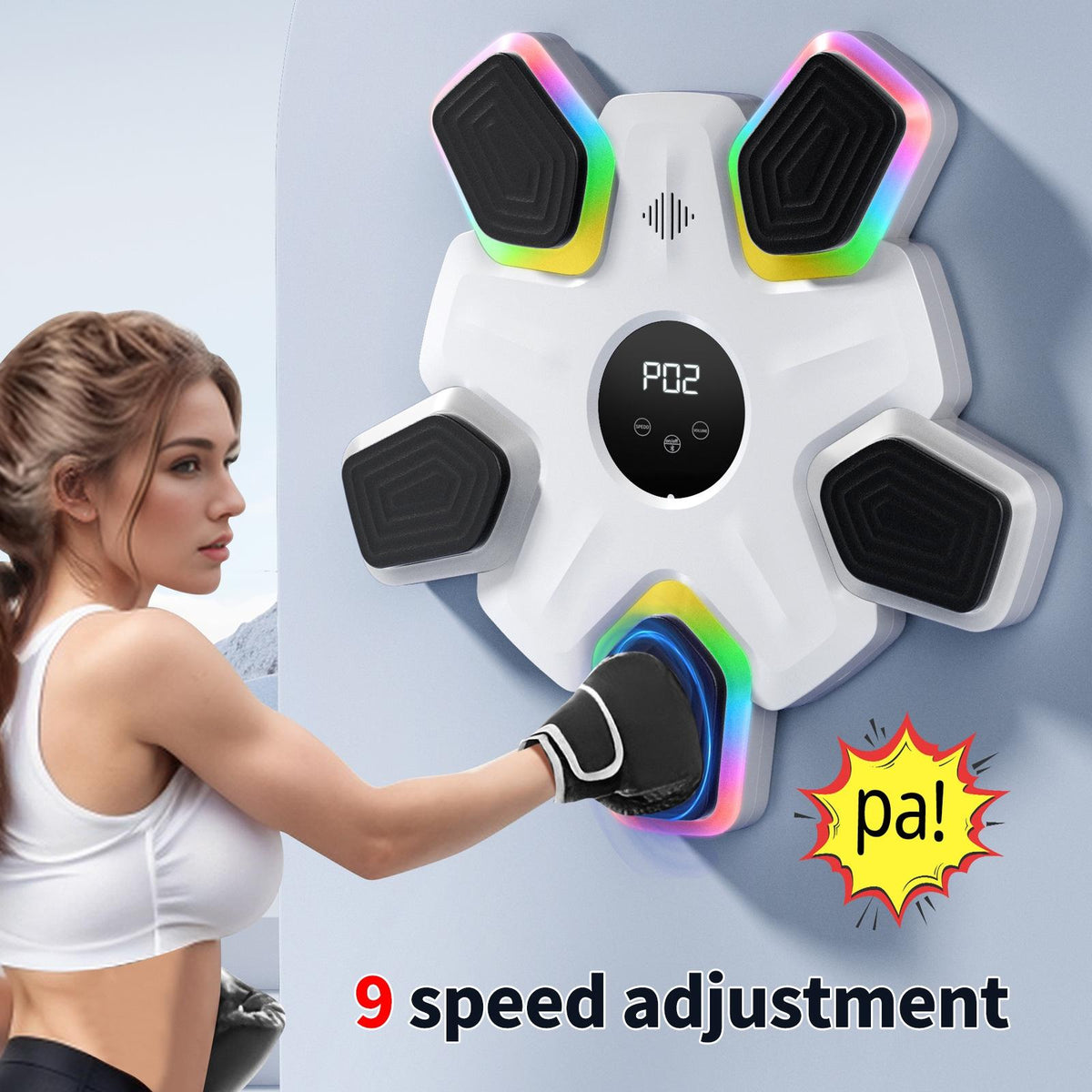Bluetooth Music Boxing Machine - 4 Modes 9 Speeds Colourful Lights - Only Machine White