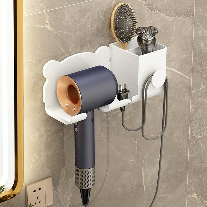 Wall Mounted Holder For Dyson Hair Dryer Bathroom Storage Rack Simple Black - Simple White