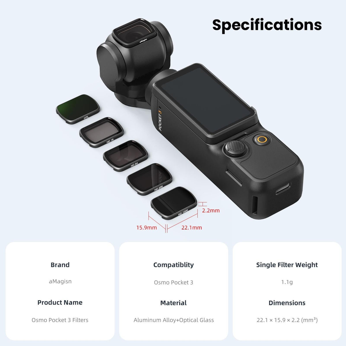 Double-sided Coated Filters for Dji Pocket 3 with Protective Goggles and Cpl Style - Cpl