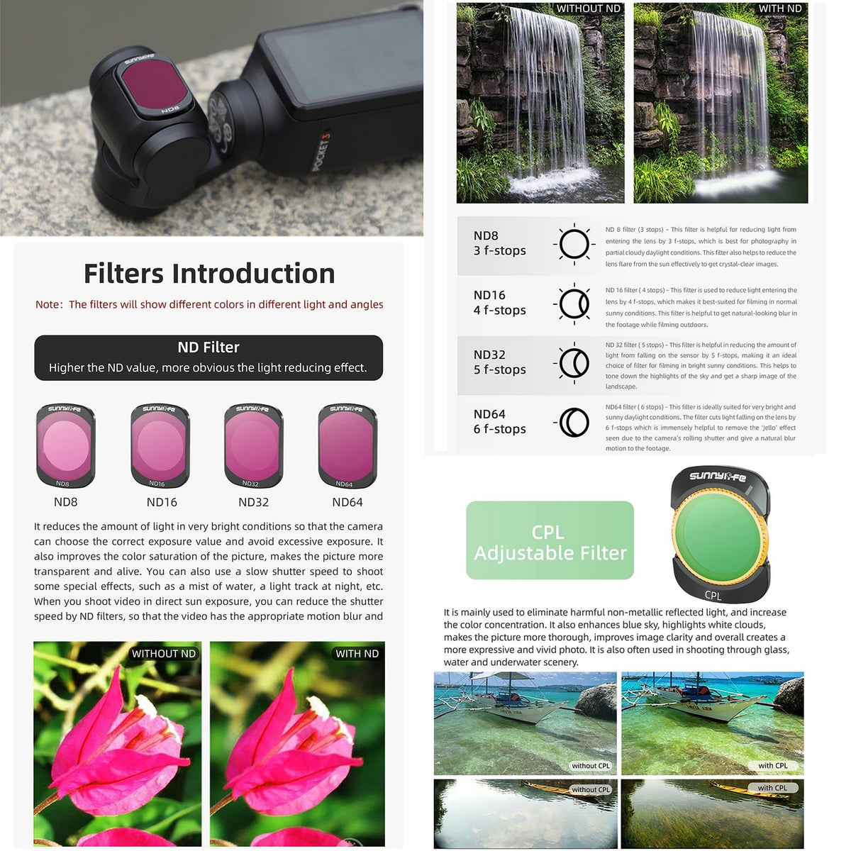 Sunnylife 3 In 1 Nd16 Camera Lens Filter For Dji Osmo Pocket No Gimbal Reset - Mcuv