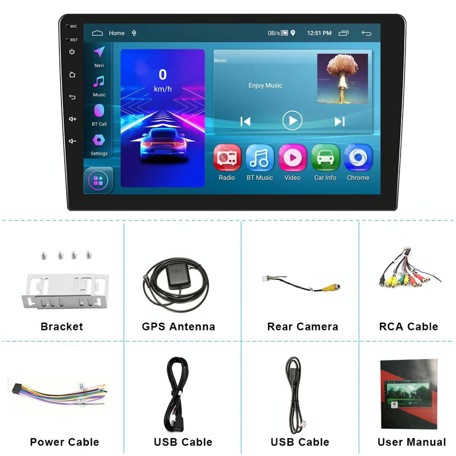 10 Inch Car Android Navigation Screen With Carplay - 2 + 64G