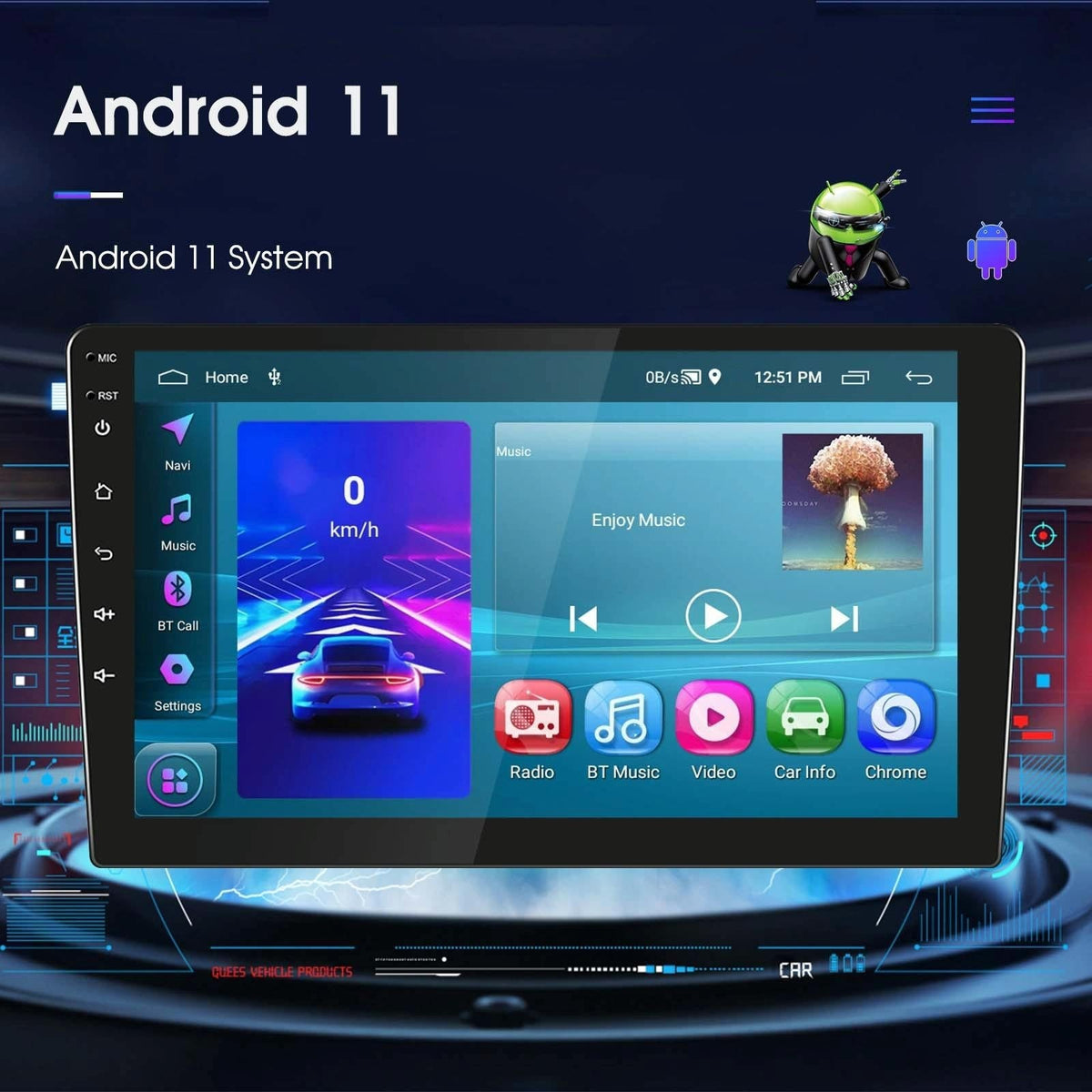 10 Inch Car Android Navigation Screen With Carplay - 2 + 64G