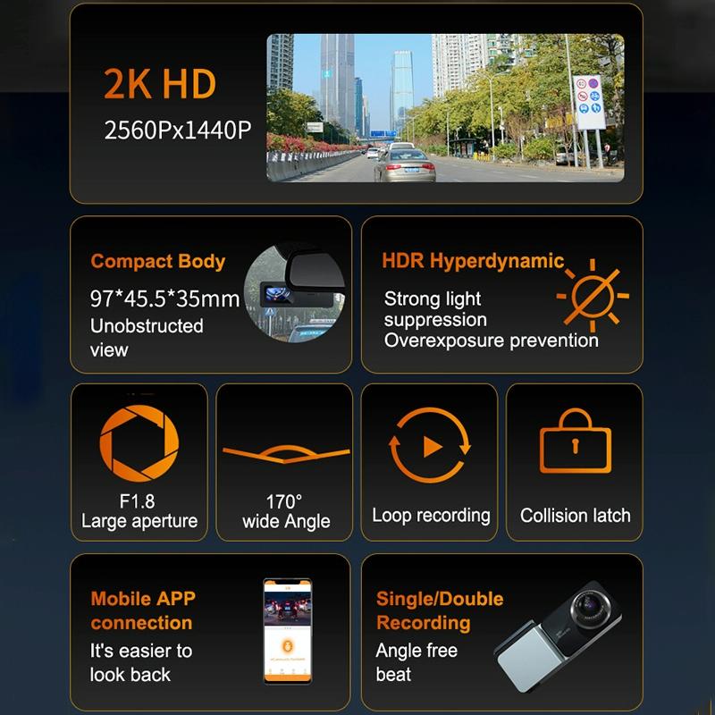 2K Night Vision Car Recorder With Wifi & Mobile App Support