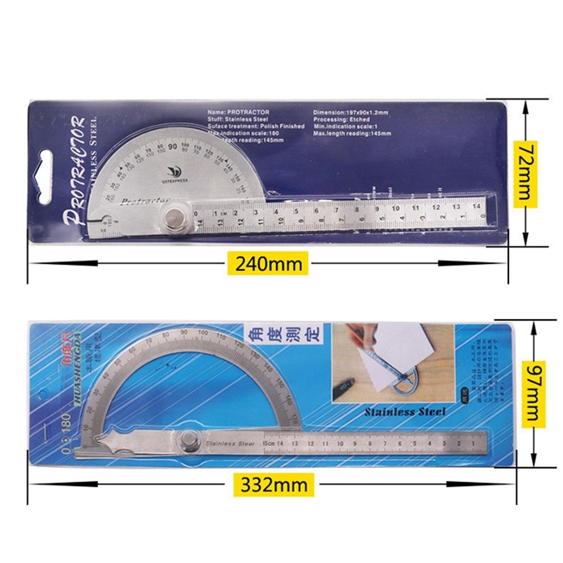 Stainless Steel Protractor with 0-150mm Arm for 0-180 Degree Angles