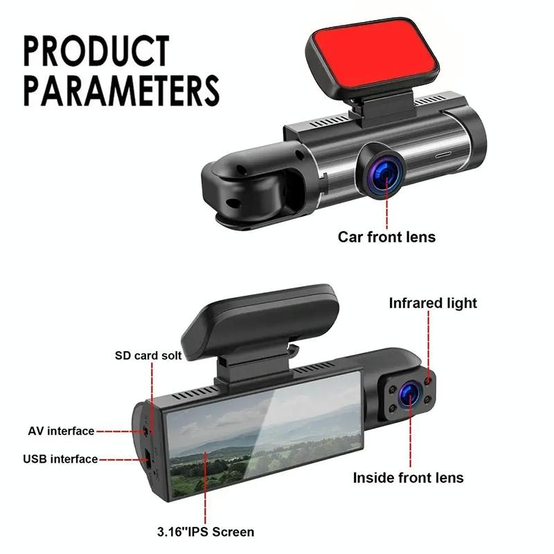 1080p Hd Dual Lens Night Vision Driving Recorder - 3.16 Inch