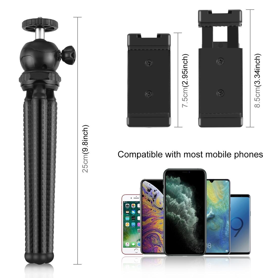 Flexible Mini Octopus Tripod with Ball Head and Phone Clamp