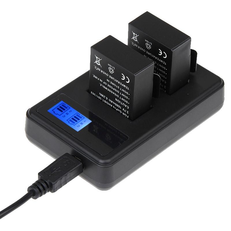 Lcd Screen Dual Battery Charger for Gopro Hero3 with Charging Capacity Display