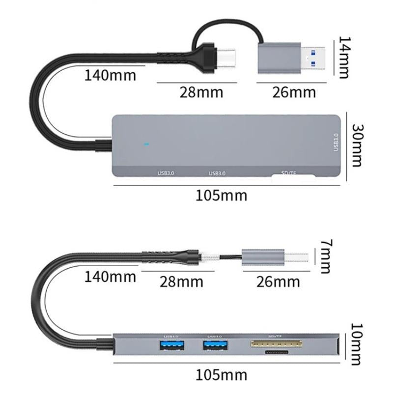 3-Port Usb Hub With Type-C & Sd / Tf Slots