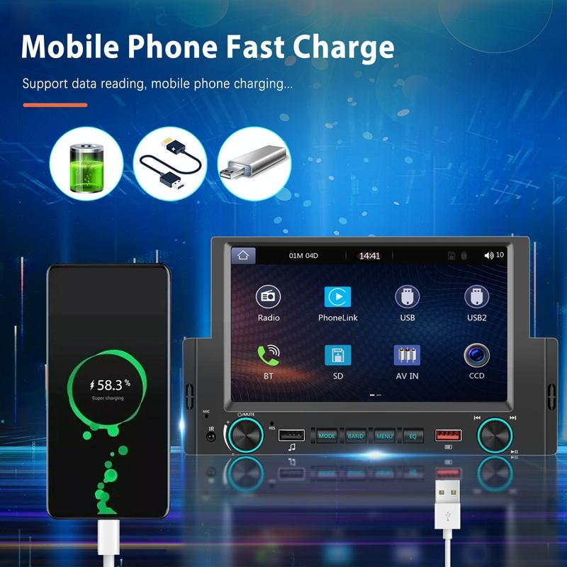 6.2 Inch Single Butt Carplay Car Monitor - Universal Wired Mp5 Player - Standard + 4 Light Camera