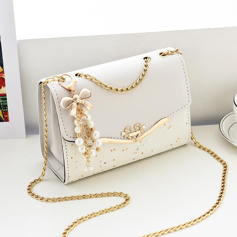 Sequined Messenger Shoulder Bag For Women Beige - Black