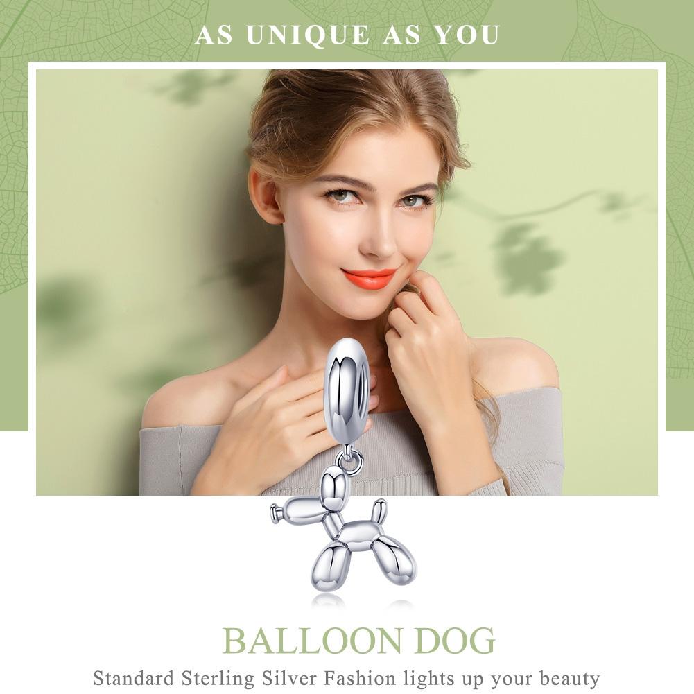 925 Sterling Silver Balloon Dog Charm For Diy Bracelets Bead+Chain Style - Bead + Chain