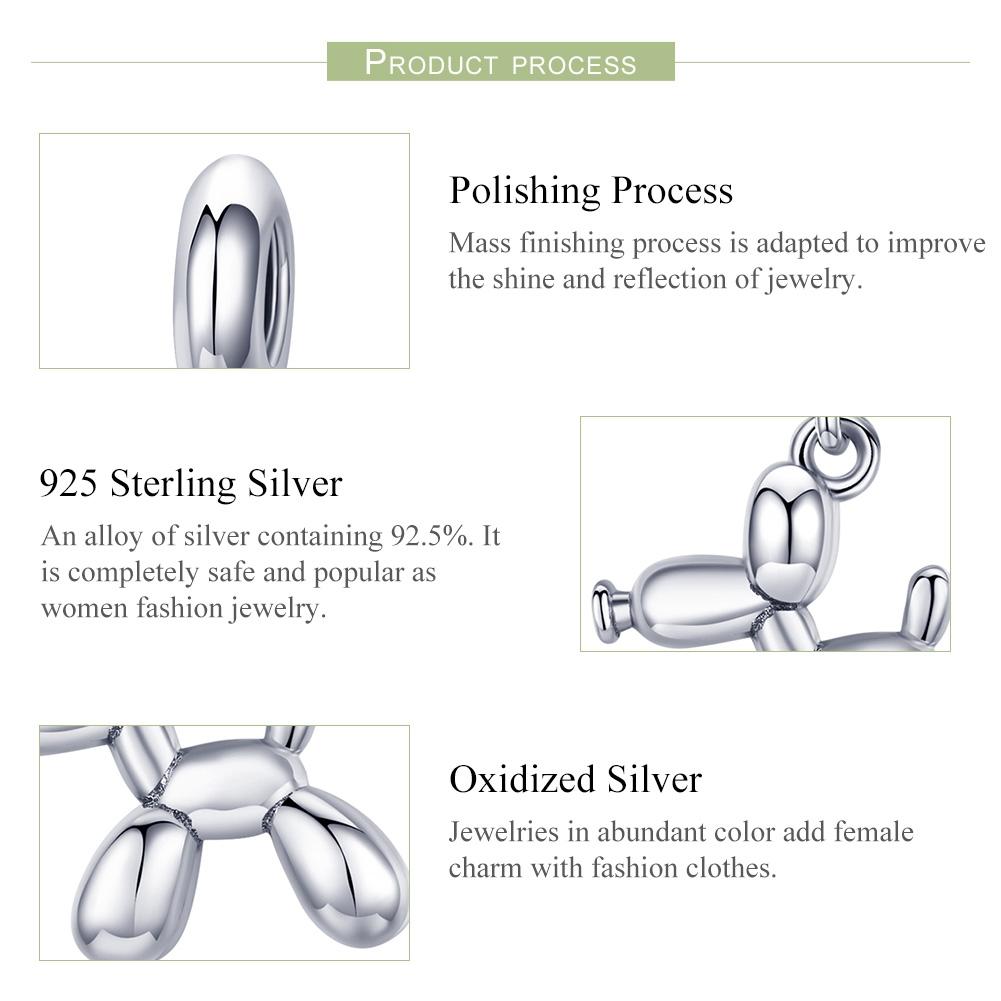 925 Sterling Silver Balloon Dog Charm For Diy Bracelets Bead+Chain Style - Bead + Chain