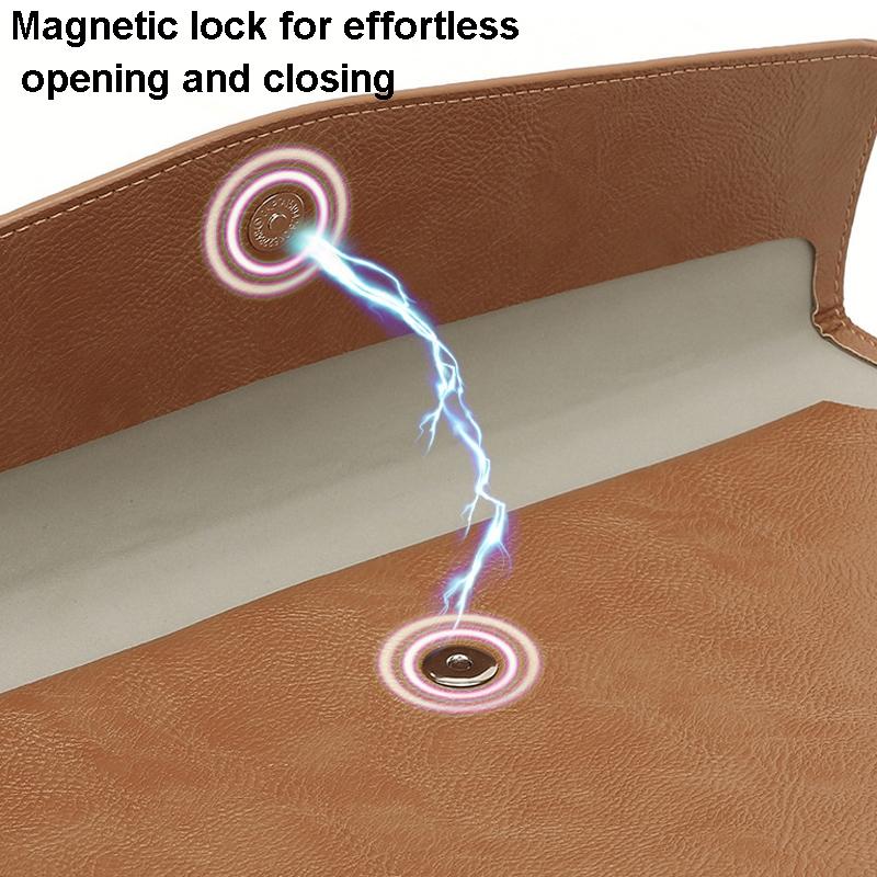 14 Inch Litchi Pattern Leather Laptop Sleeve - Dark Brown