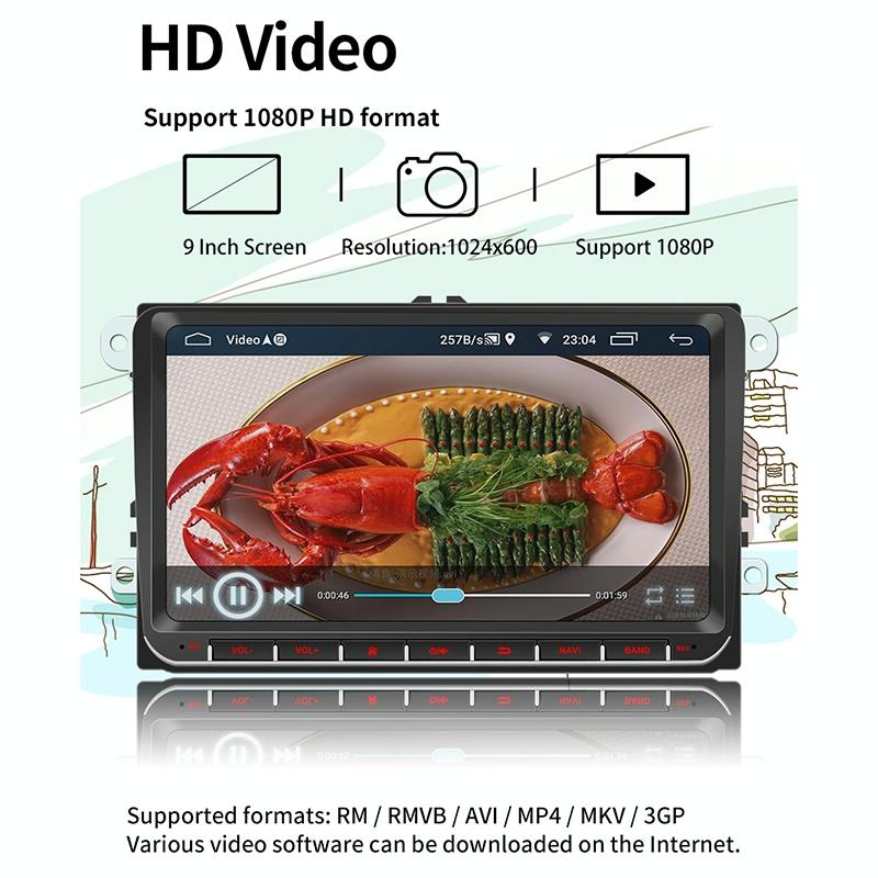 9 Inch Car Hd Radio Receiver Mp5 Player For Volkswagen - Fm Bluetooth Tf Card Gps Wifi - 1Gb + 16Gb