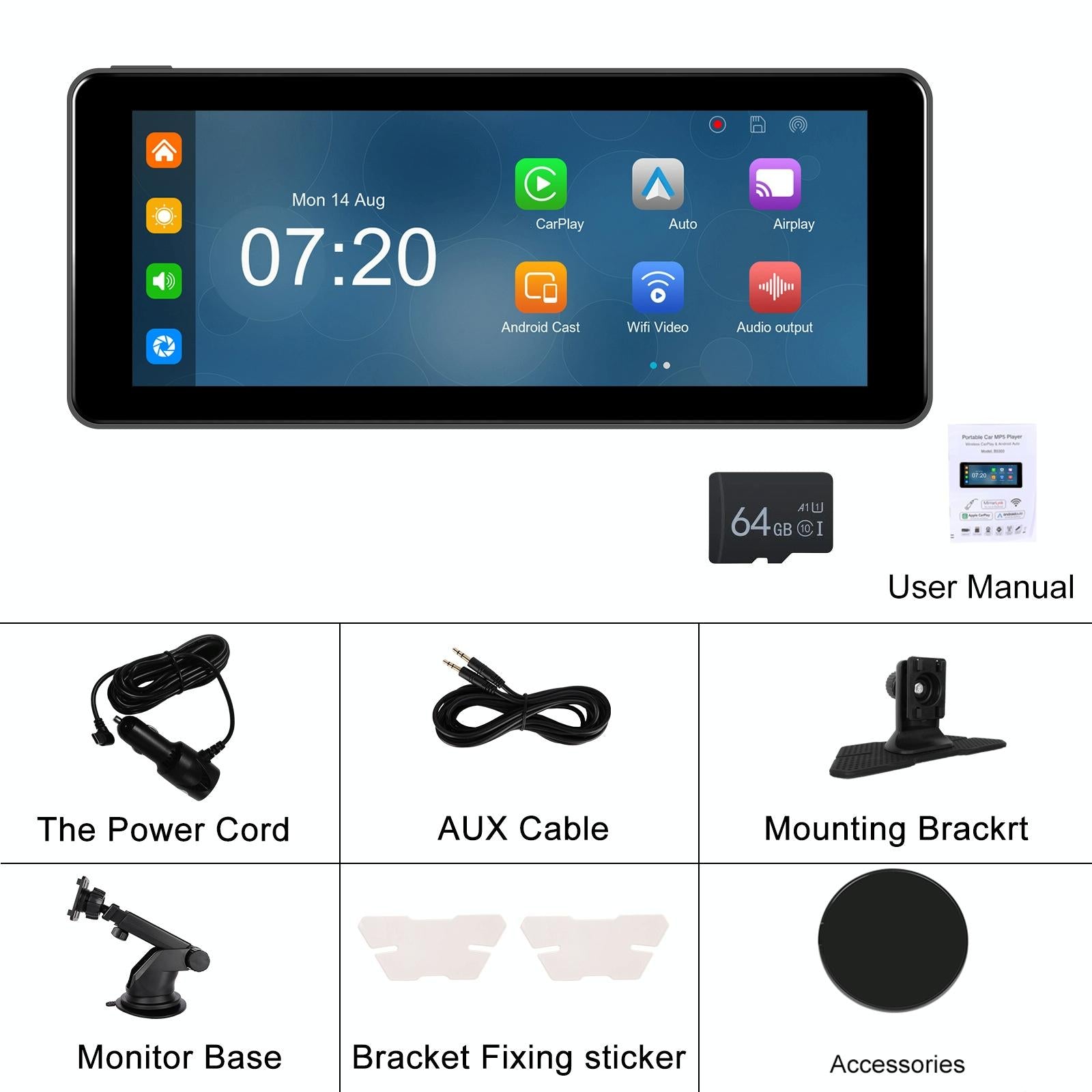6.86 Inch 4K Dvr Smart Screen Player - Compact & High-Resolution - Standard + 64G Memory Card
