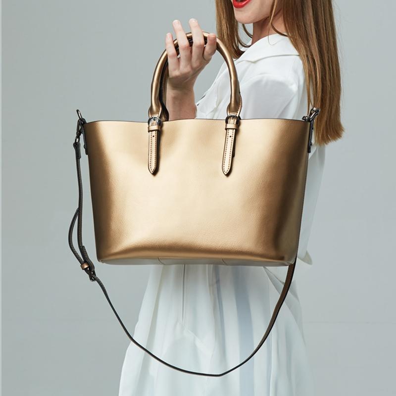 Blue Cowhide Messenger Tote For Women Large Capacity