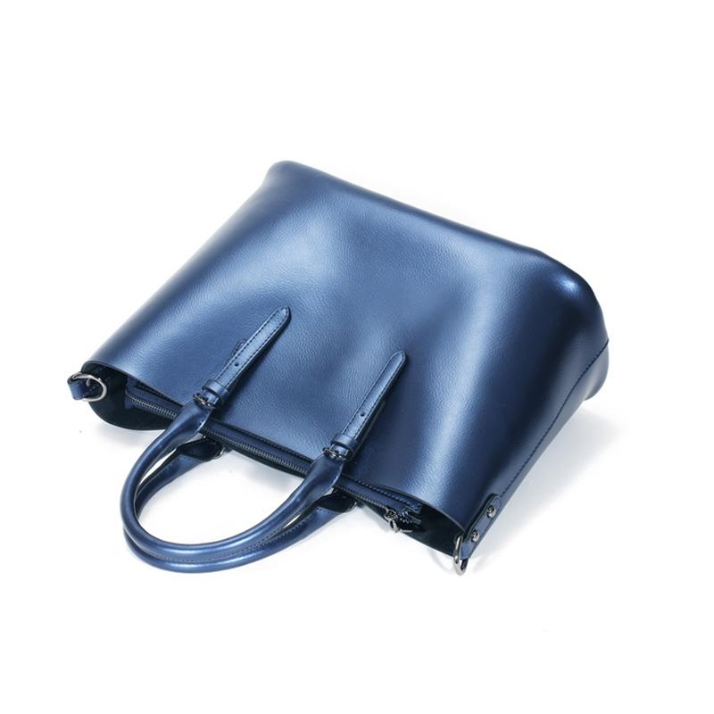 Blue Cowhide Messenger Tote For Women Large Capacity