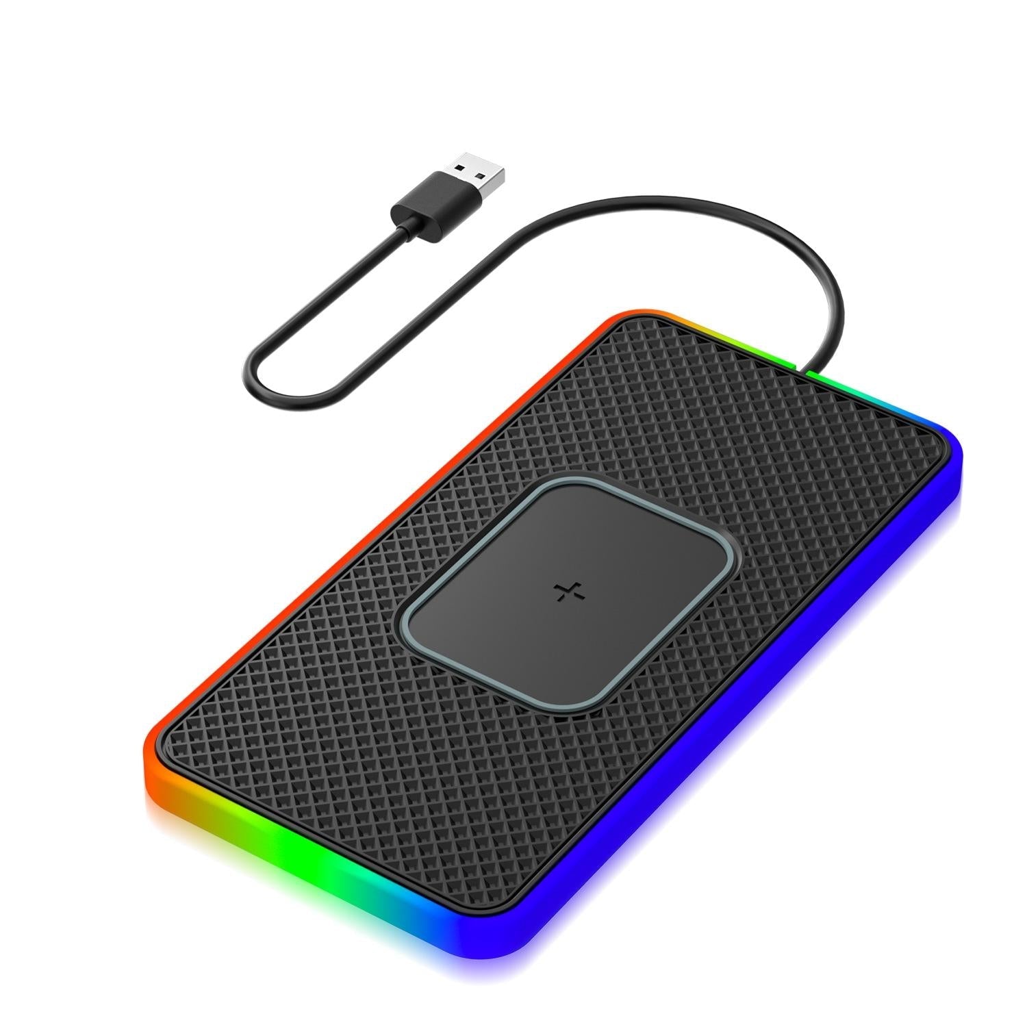 15w 2-in-1 Car Wireless Charger with Non-slip Mat and Colourful Light - 0.3m Usb Cable - Usb-C/Type-C Cable 1M