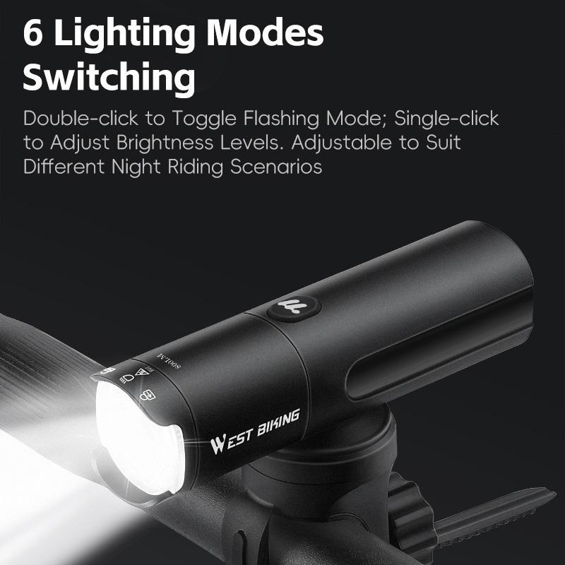 400 Lumens Rechargeable Bike Headlight With Power Reminder - 600 Lumens