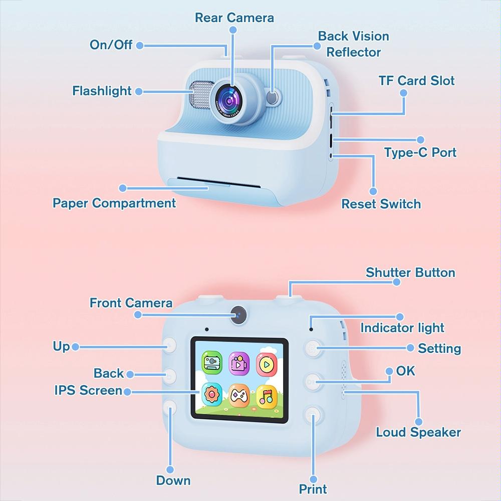 Blue Children'S Thermal Camera With Dual-Camera 1080P Hd 2400W Pixel 2.4-Inch Display - Blue