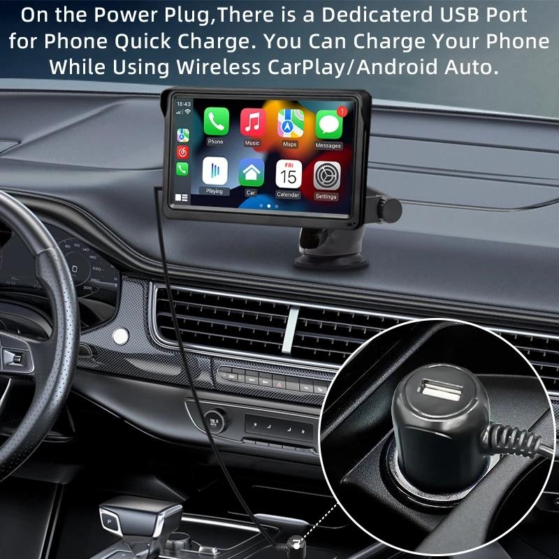 7 Inch Bluetooth 5.0 Carplay Monitor - Portable Compatible With Most Vehicles - Display + Camera