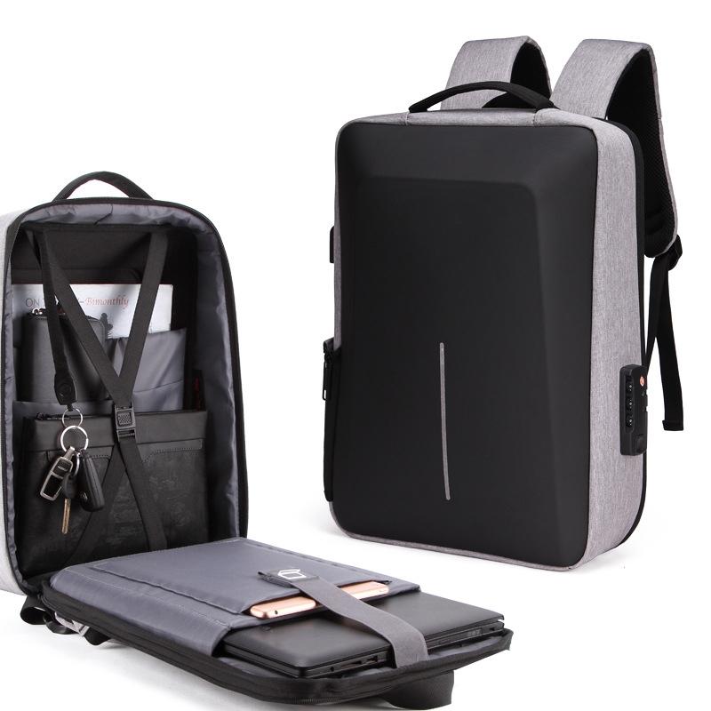 Men Anti-theft Hard Shell Backpack with Alloy Frame - Gray