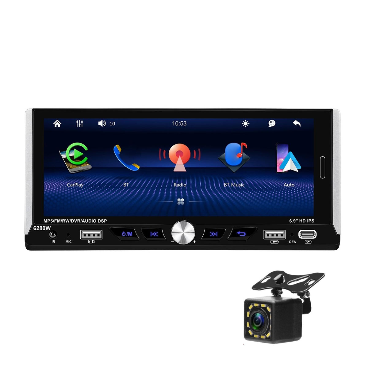 6.9 Inch Car Mp5 Player With Carplay Function &amp; Backup Camera - Standard + 12 Light Camera