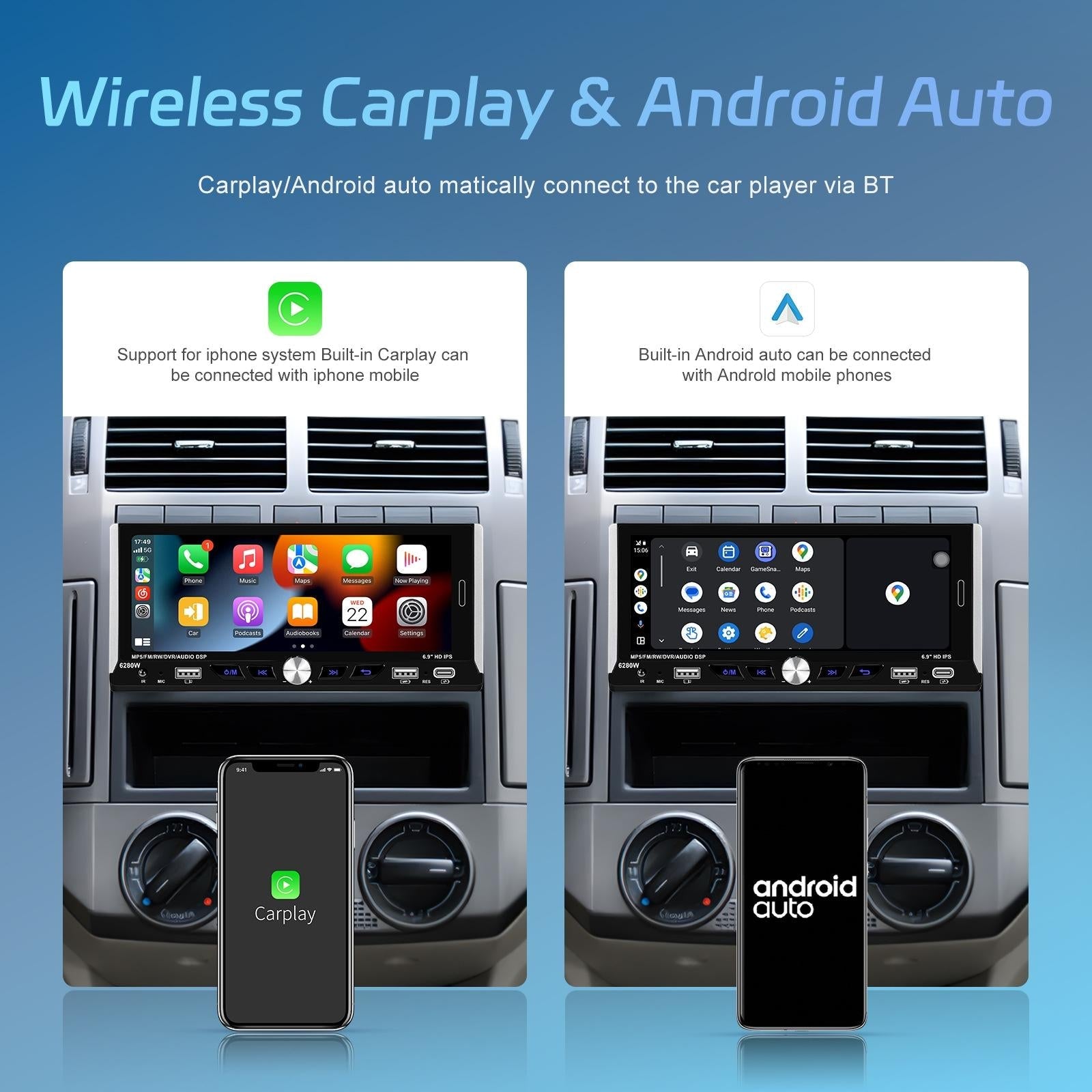 6.9 Inch Car Mp5 Player With Carplay Function & Backup Camera - Standard + 12 Light Camera