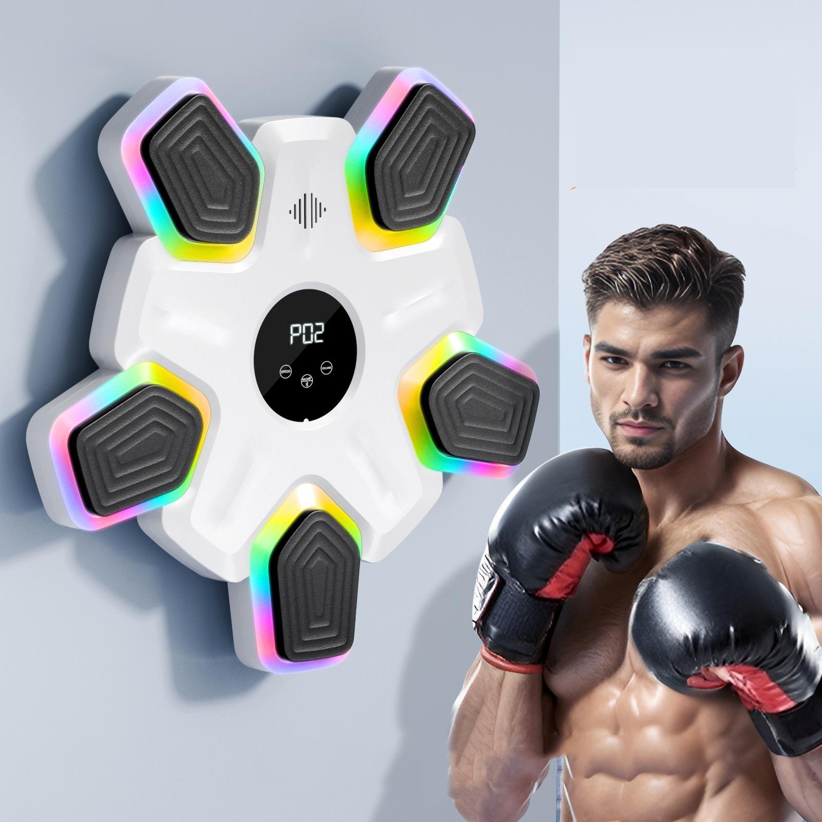 Bluetooth Music Boxing Machine - 4 Modes 9 Speeds Colourful Lights - With Kids Golves White