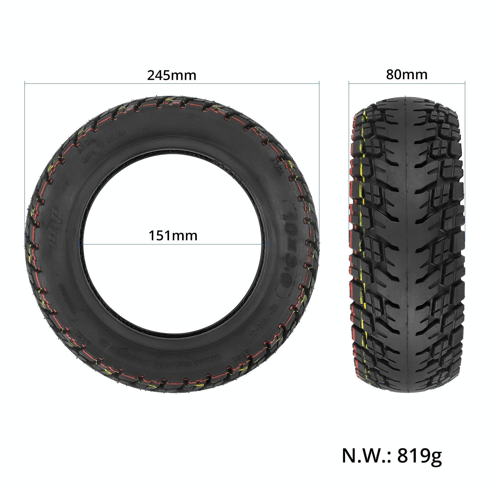 10x3.0 Ulip Electric Scooter Tire for Dualtron Zero 10x - Off-road Thickened Tubeless - 10 Inch - With Gas Nozzle