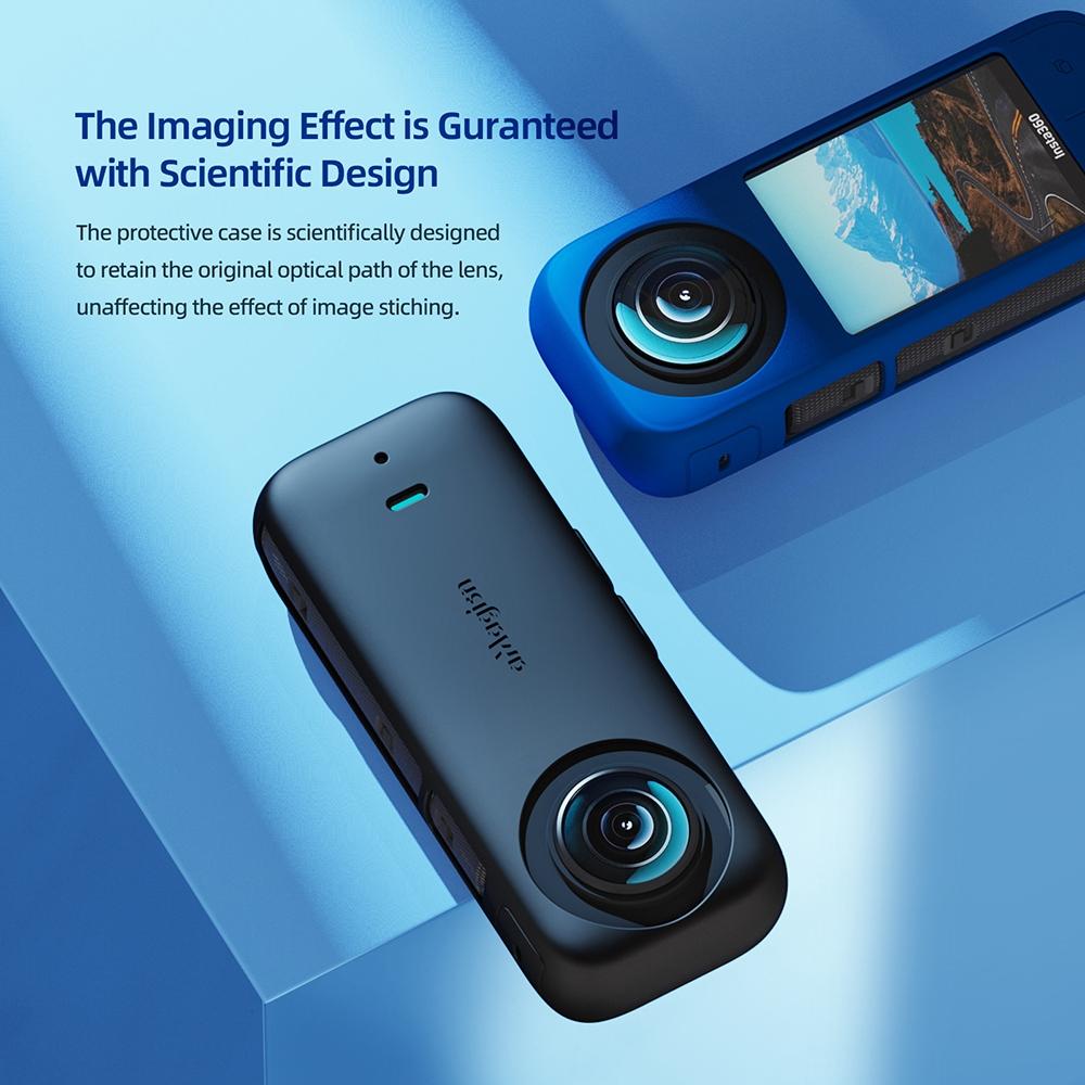 Amagisn Silicone Protective Cover for Insta360 X3 Body - Body+Lens Case (Blue)