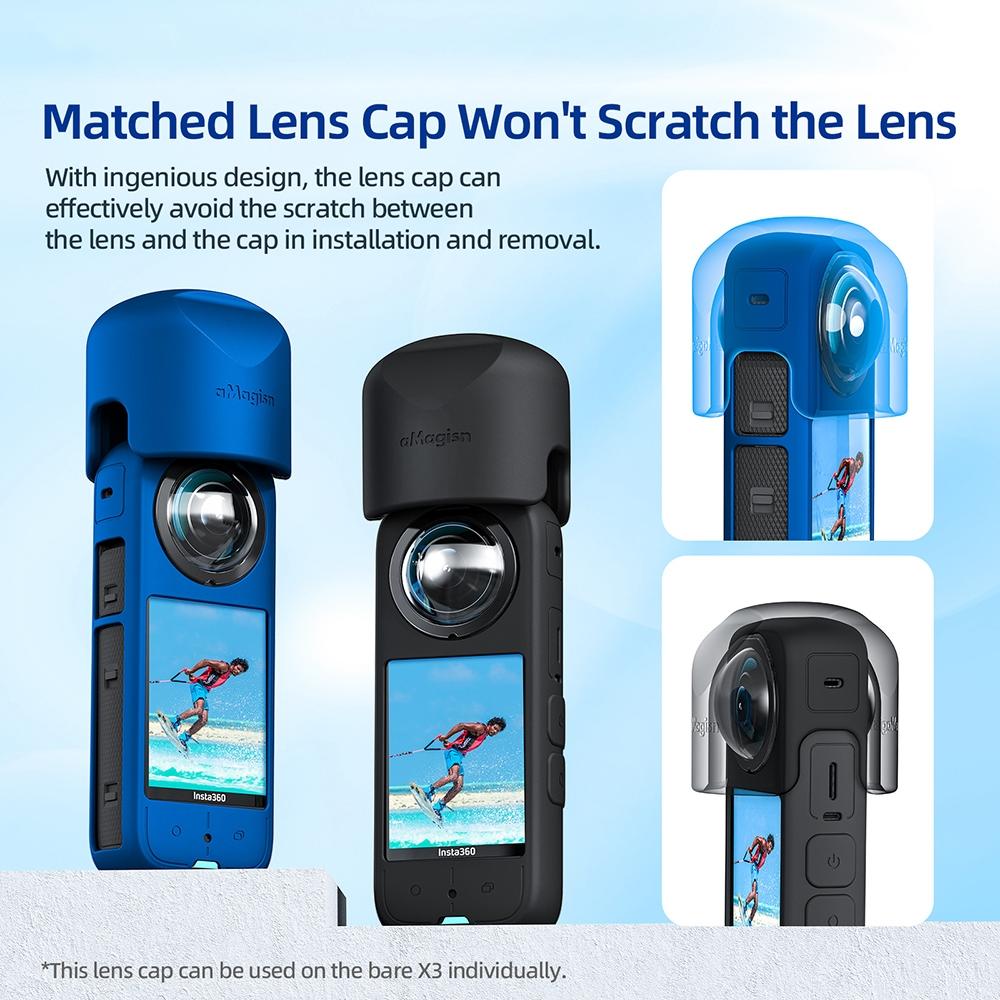 Amagisn Silicone Protective Cover for Insta360 X3 Body - Body+Lens Case (Blue)