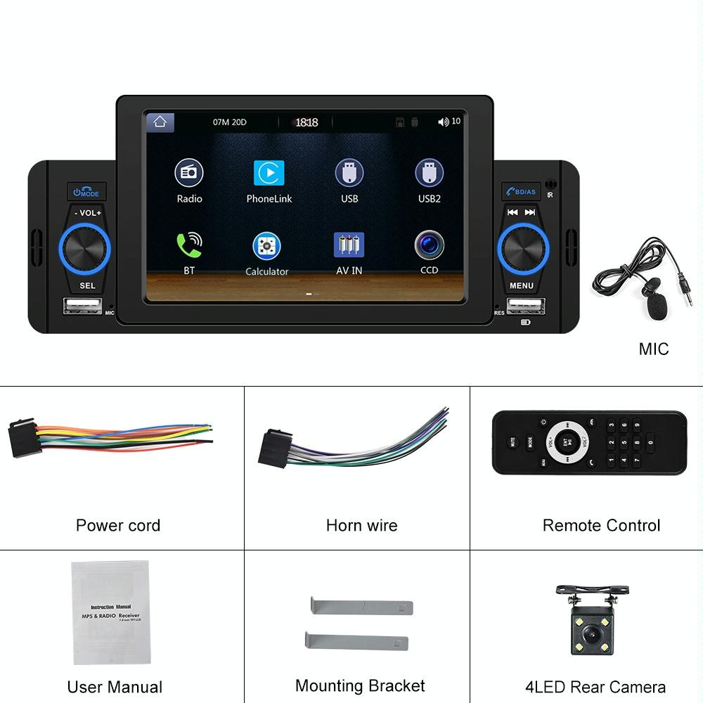5 Inch Car Mp5 Inch Player W / Bluetooth &amp; Microphone - Standard + 4 Lights Camera