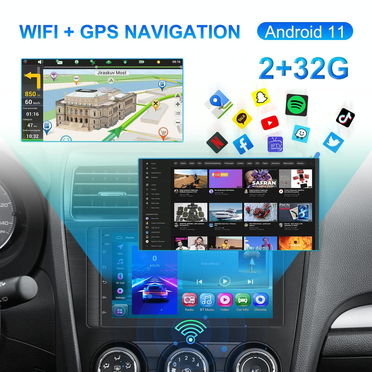 7 Inch Android 11 Carplay Navigation Player + Ahd Camera