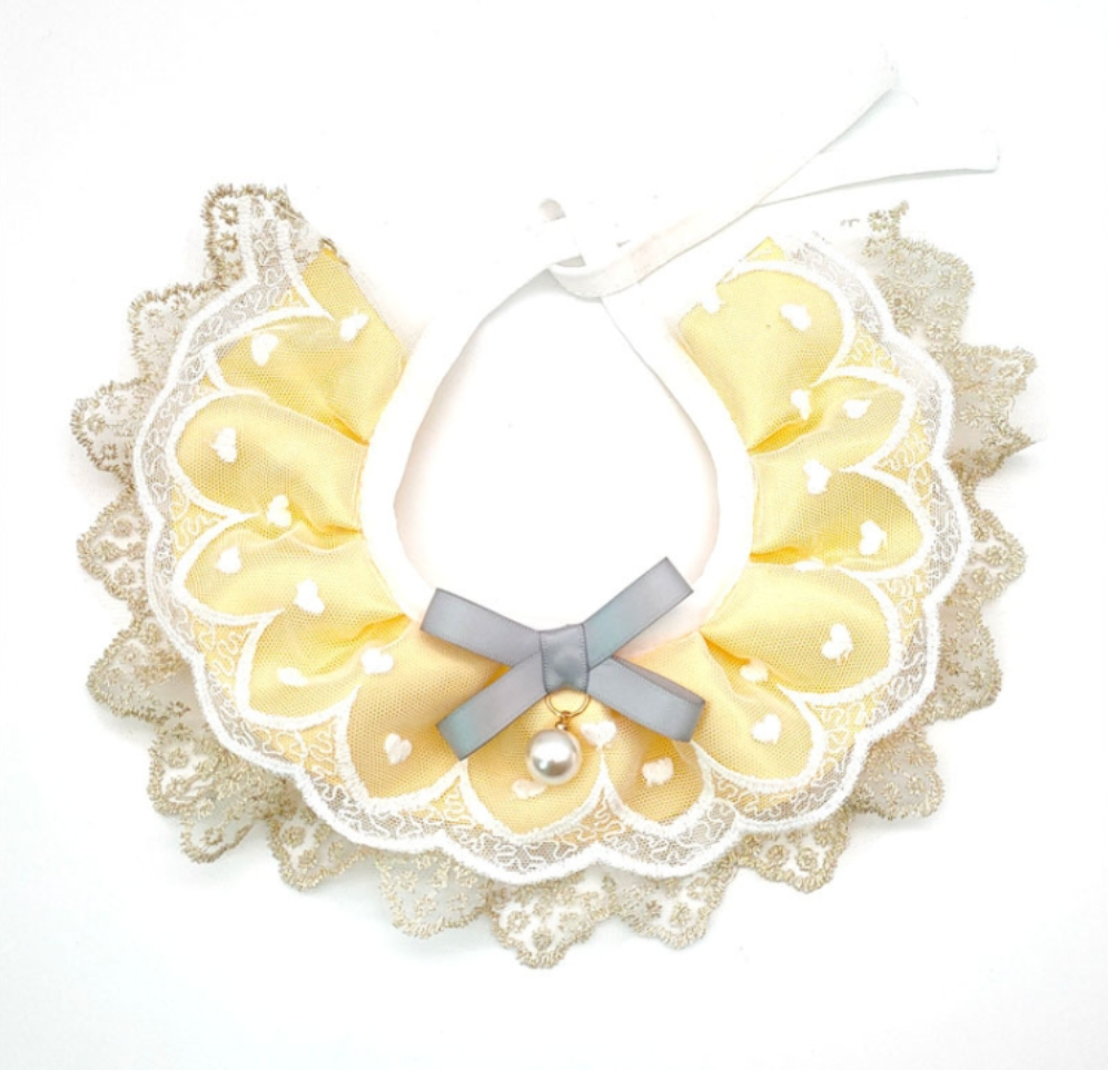 Pet Bib Adjustable Saliva Towel Lace Pearl Pendant Dog Collar - Size S