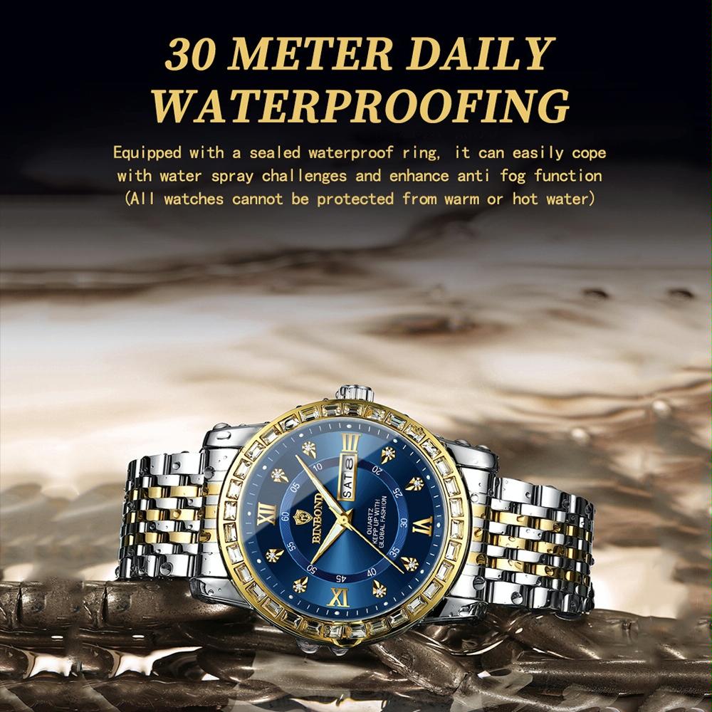 Diamond Dual-calendar Luminous Quartz Watch - B2202 - Inter-Gold-Green