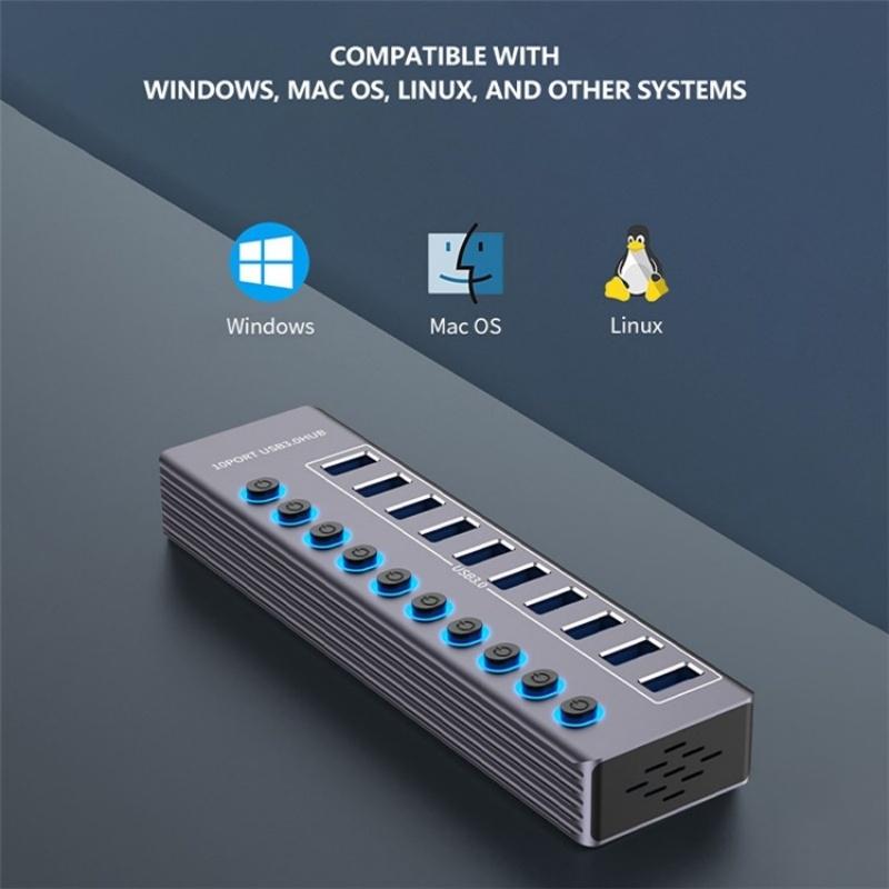 10-In-1 Usb 3.0 Extension Hub With Individual Switch