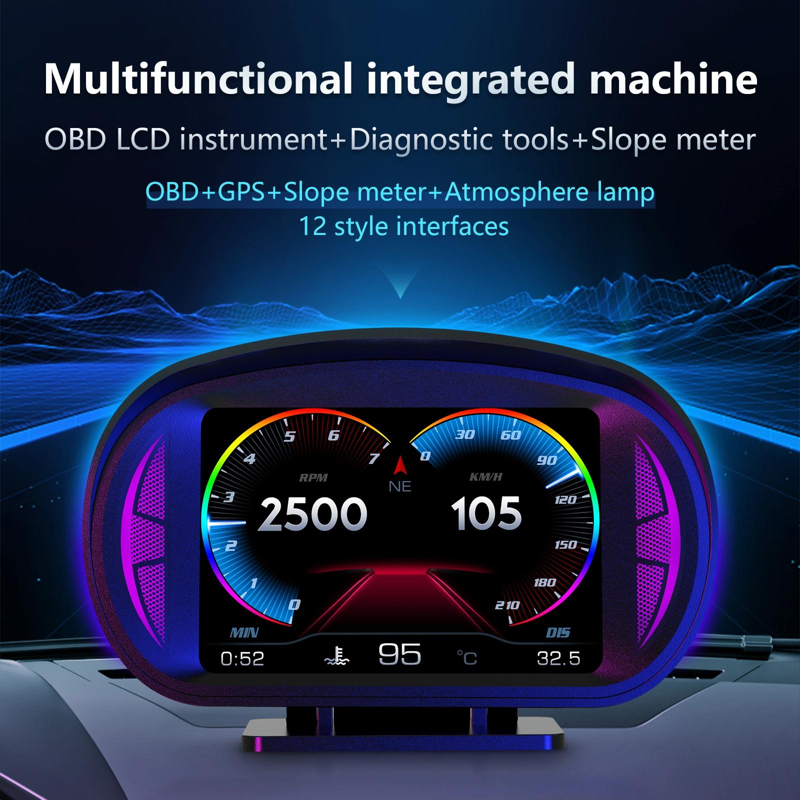 3 Inch Obd Lcd Car Speed Slope Meter Hud Display