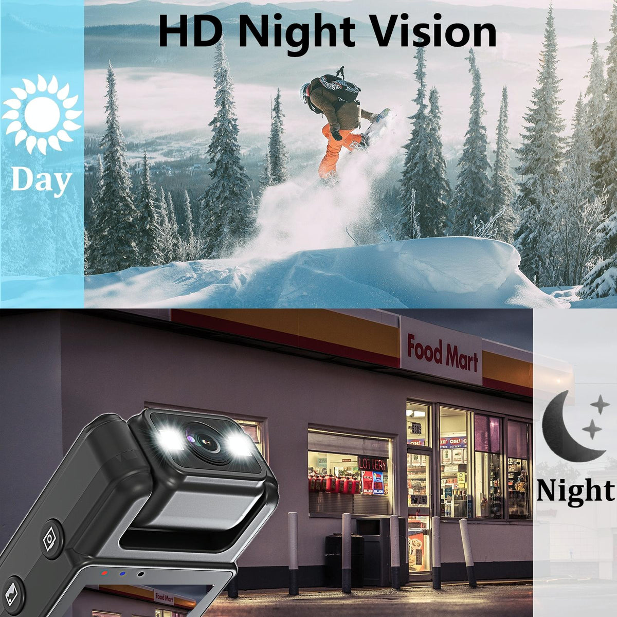 Outdoor Sports Night Vision Camera With 180 Degree Rotation For Video Recording