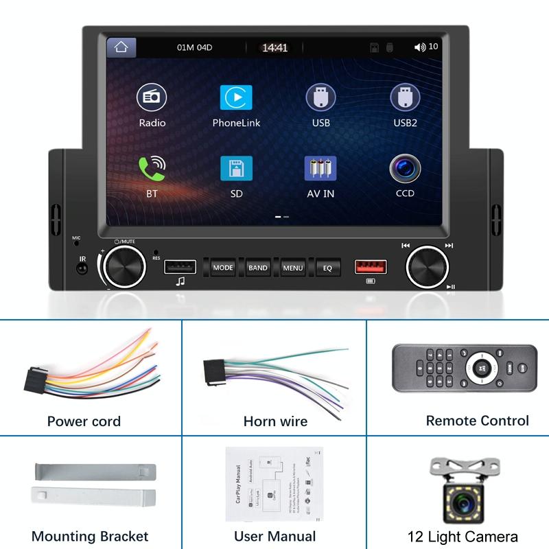 6.2 Inch Single Butt Carplay Car Monitor - Universal Wired Mp5 Player - Standard + 12 Light Camera