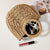 Beige Half Moon Straw Tote Woven Beach Bag - Rose Red