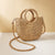Beige Half Moon Straw Tote Woven Beach Bag - Rose Red